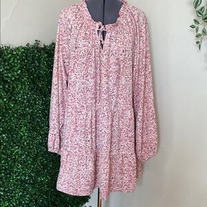 ellos Floral Pink Long Sleeve Dress Sz Lg